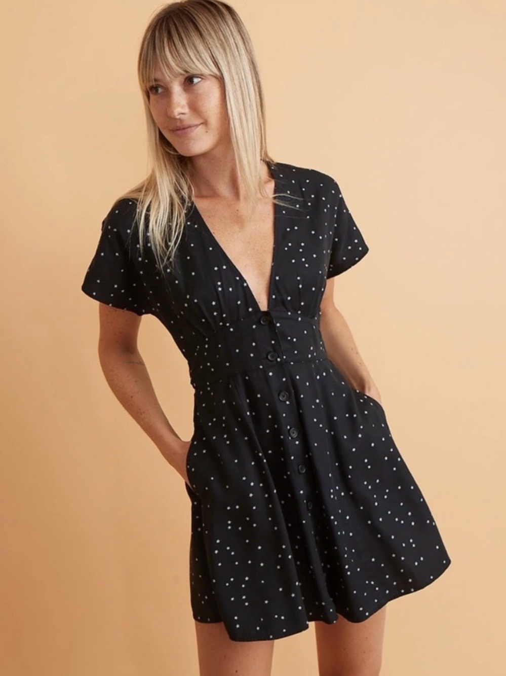 Marine Layer Black Mini Dress with White Stars - Picture 2 of 12